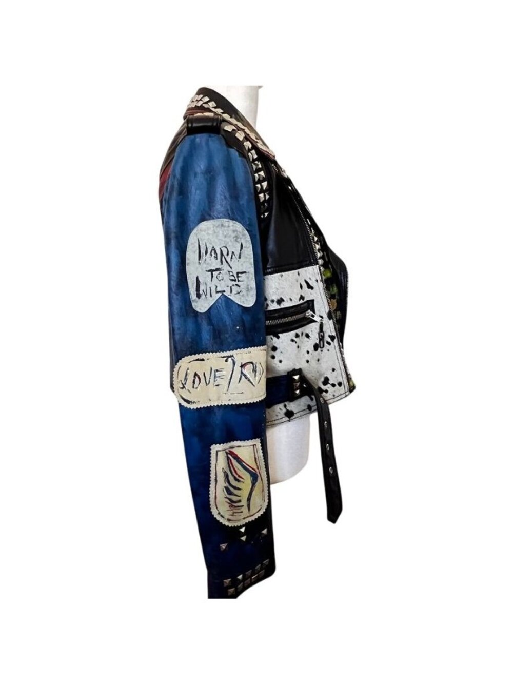 Zara Women M Ltd Edition Leather Battle Jacket Moto Studded Patchwork Cropped - Picture 9 of 16